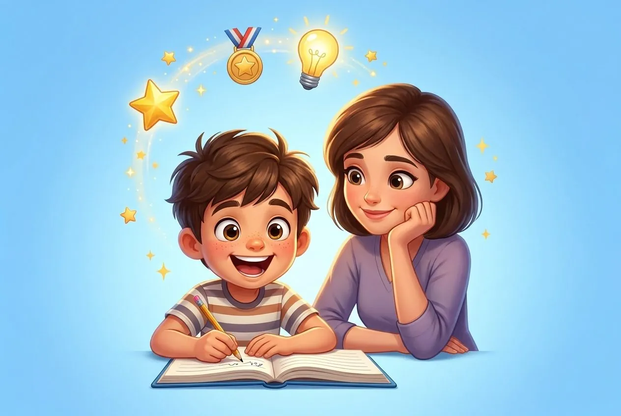 A boy and his mom reading together