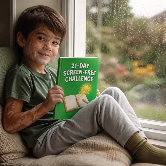 Ethan, from Dublin, Ireland, by the window with The 21-Day Screen-Free Challenge